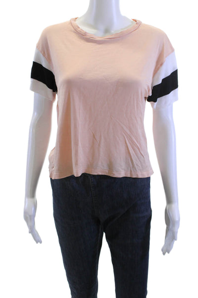 Rag & Bone Women Cropped Striped Crew Neck Short Sleeve T-Shirt Pink Size S