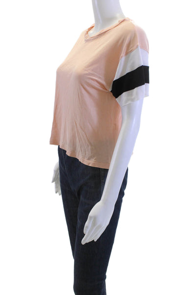 Rag & Bone Women Cropped Striped Crew Neck Short Sleeve T-Shirt Pink Size S