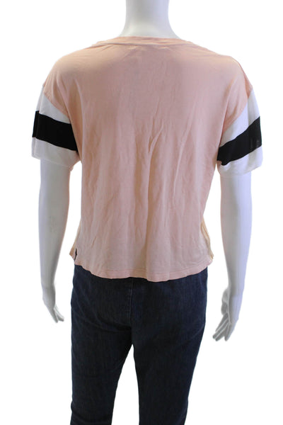 Rag & Bone Women Cropped Striped Crew Neck Short Sleeve T-Shirt Pink Size S