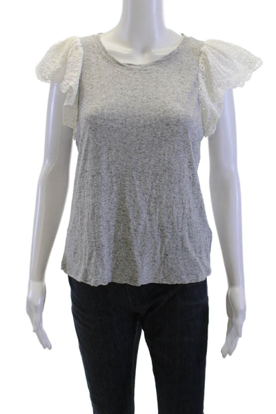 Rebecca Taylor Women Gray Bohemian Crew Neck Short Sleeve T-Shirt Size S