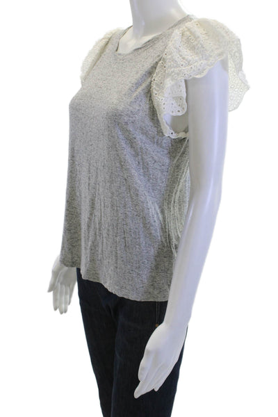 Rebecca Taylor Women Gray Bohemian Crew Neck Short Sleeve T-Shirt Size S