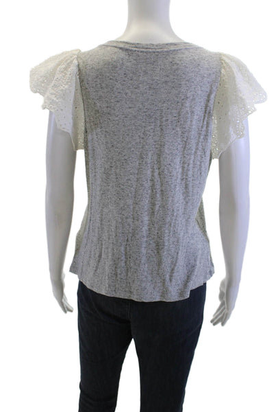 Rebecca Taylor Women Gray Bohemian Crew Neck Short Sleeve T-Shirt Size S