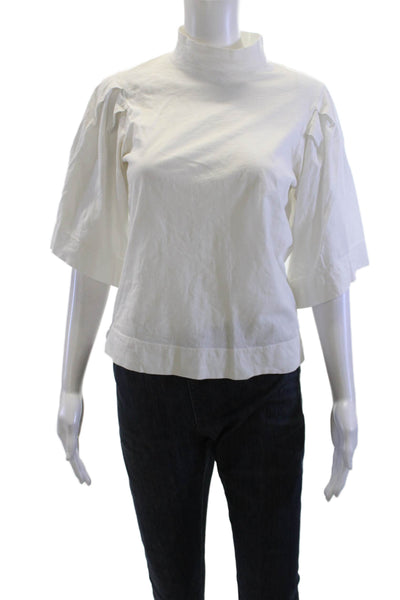 T.LA Womens Basic White Cotton Mock Neck Short Sleeve Blouse Size S