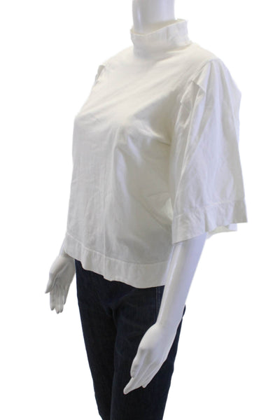 T.LA Womens Basic White Cotton Mock Neck Short Sleeve Blouse Size S