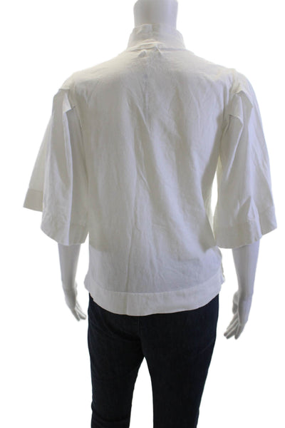 T.LA Womens Basic White Cotton Mock Neck Short Sleeve Blouse Size S