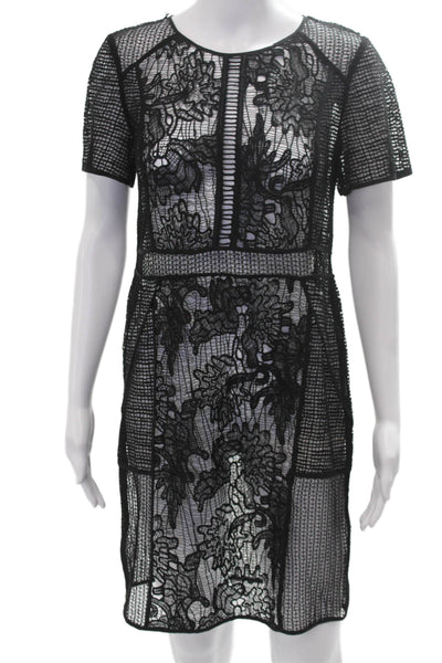 Rebecca Taylor Womens Sheath Dress Black Floral Short Sleeve Size S