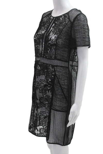 Rebecca Taylor Womens Sheath Dress Black Floral Short Sleeve Size S
