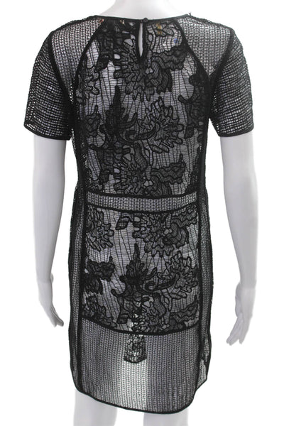 Rebecca Taylor Womens Sheath Dress Black Floral Short Sleeve Size S