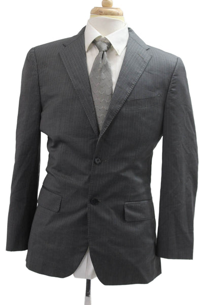 Ermenegildo Zegna Mens 2 Piece Striped Dark Gray Wool Silk Suit Jacket Size S