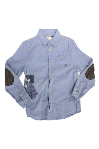 Scotch Shrunk Boys Cotton Patchwork Collared Button-Down Shirt Blue Size 8