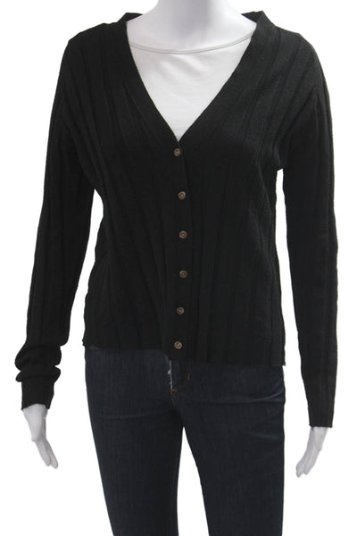 MNG Womens Cardigan Black Striped V-Neck Long Sleeve Cotton Blend Size XL