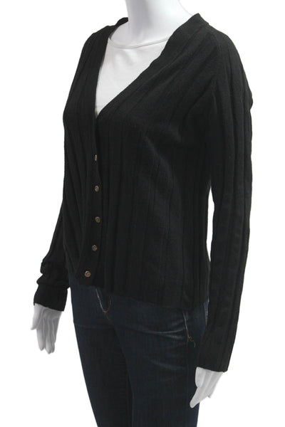 MNG Womens Cardigan Black Striped V-Neck Long Sleeve Cotton Blend Size XL