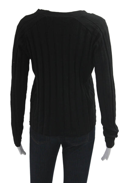 MNG Womens Cardigan Black Striped V-Neck Long Sleeve Cotton Blend Size XL