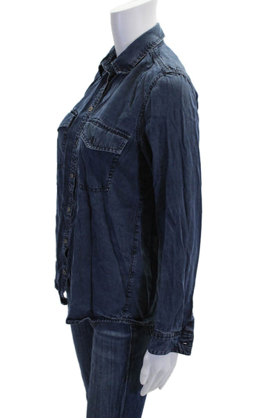 Club Monaco Women Dark Blue Collar Long Sleeve Button-Up Blouse Lyocell Size 4