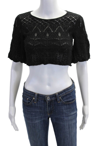 House of Harlow 1960 Women Cropped Top Black Short Sleeve Boho Size XS