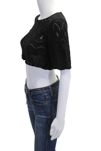House of Harlow 1960 Women Cropped Top Black Short Sleeve Boho Size XS