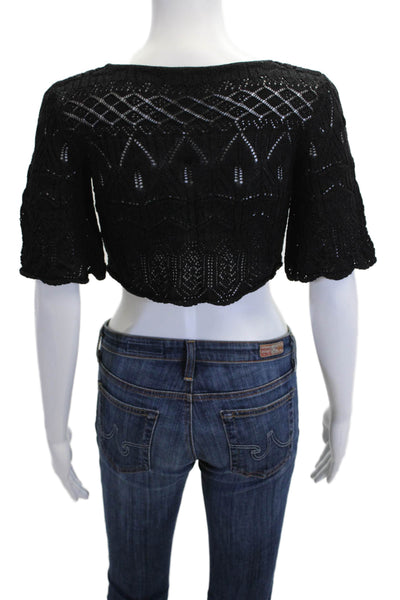 House of Harlow 1960 Women Cropped Top Black Short Sleeve Boho Size XS