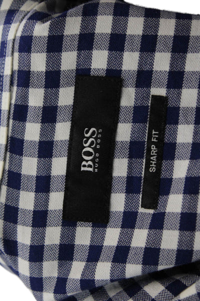 Boss Hugo Boss Mens Check Cotton Button-Up Long Sleeve Blue Size M