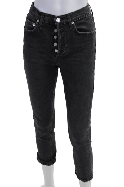 Agolde Women Ankle Cropped Skinny Jeans Dark Gray Button Mid Rise Size 25