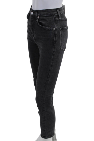 Agolde Women Ankle Cropped Skinny Jeans Dark Gray Button Mid Rise Size 25