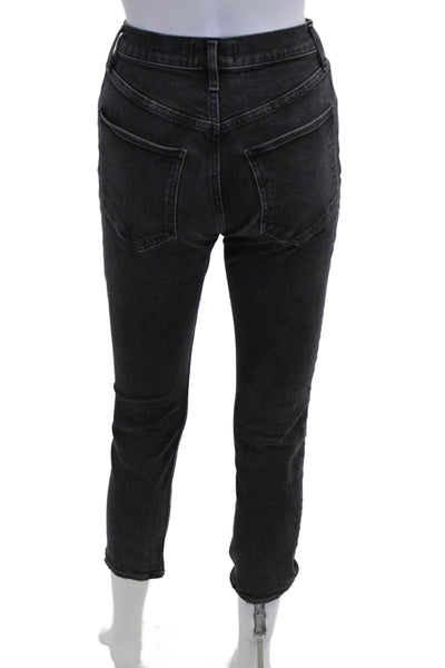 Agolde Women Ankle Cropped Skinny Jeans Dark Gray Button Mid Rise Size 25