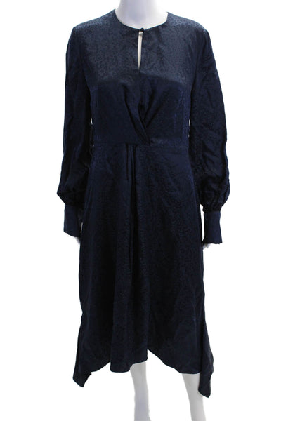 Jonathan Simkhai Women Dark Blue Animal Print Aline Longsleeve Dress Size 8