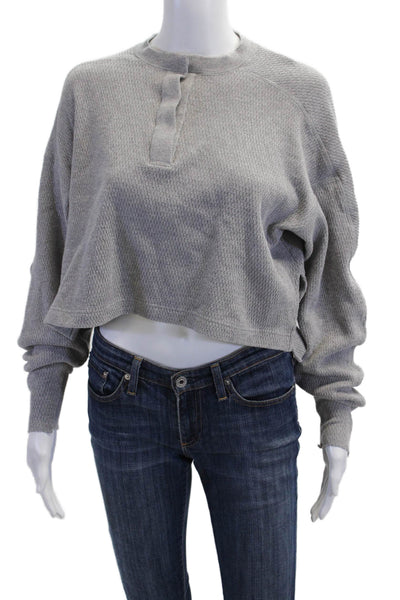 Moussy Women Henley Sweatshirt Gray 100% Cotton Mock Neck Long Sleeve Size S
