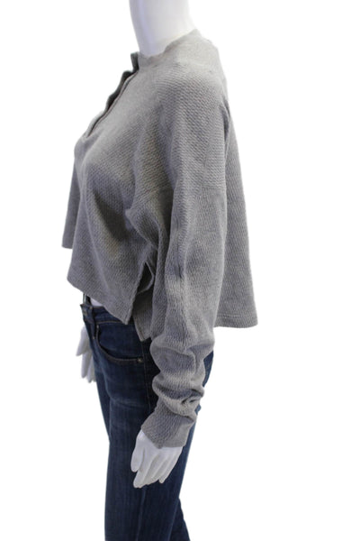 Moussy Women Henley Sweatshirt Gray 100% Cotton Mock Neck Long Sleeve Size S
