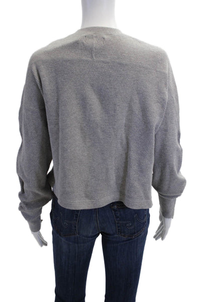 Moussy Women Henley Sweatshirt Gray 100% Cotton Mock Neck Long Sleeve Size S