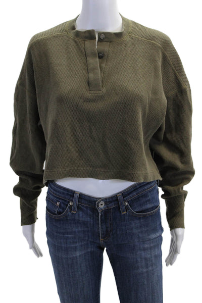 Moussy Women Henley Sweatshirt Green Crewneck Long Sleeve Cotton Army Size S