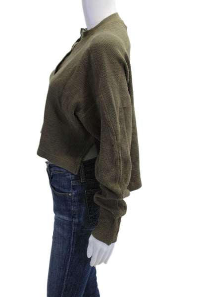Moussy Women Henley Sweatshirt Green Crewneck Long Sleeve Cotton Army Size S