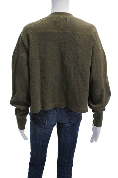 Moussy Women Henley Sweatshirt Green Crewneck Long Sleeve Cotton Army Size S