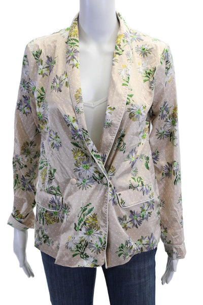 English Factory Women Beige Floral Polka Dot V-Neck Blazer Long Sleeve Size S