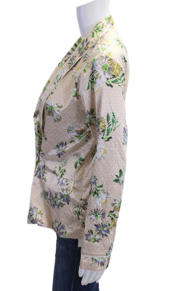English Factory Women Beige Floral Polka Dot V-Neck Blazer Long Sleeve Size S