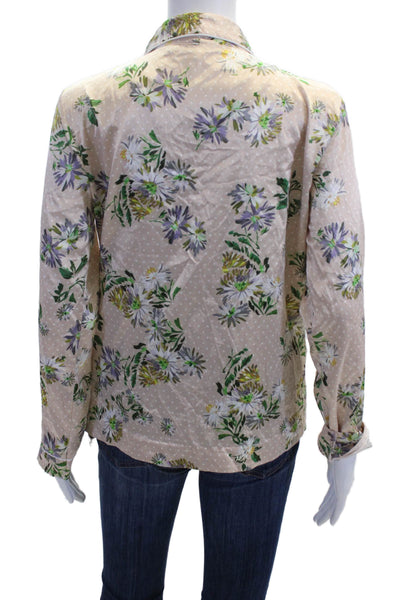 English Factory Women Beige Floral Polka Dot V-Neck Blazer Long Sleeve Size S