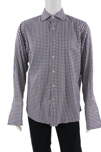Michael Kors Mens Plaid Button Down Shirt Purple White Size 15.5 32/33