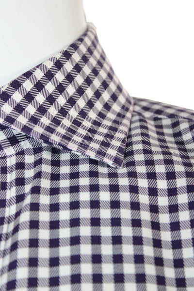 Michael Kors Mens Plaid Button Down Shirt Purple White Size 15.5 32/33