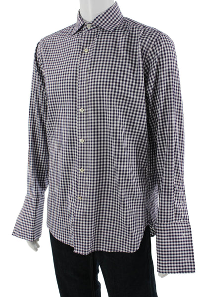 Michael Kors Mens Plaid Button Down Shirt Purple White Size 15.5 32/33