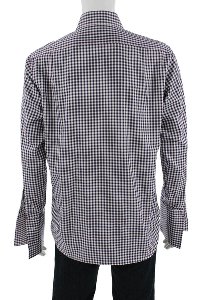 Michael Kors Mens Plaid Button Down Shirt Purple White Size 15.5 32/33