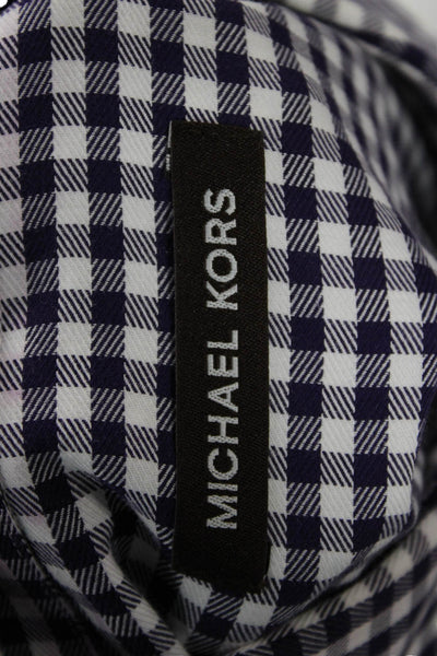 Michael Kors Mens Plaid Button Down Shirt Purple White Size 15.5 32/33