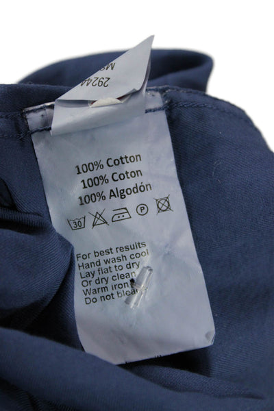 Peter Millar Mens Point Collar Button-Up Shirt Blue Cotton Size L