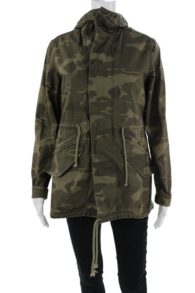 PRPS Women Military Parka Green Camouflage Cotton High Neck Drawstring Size S