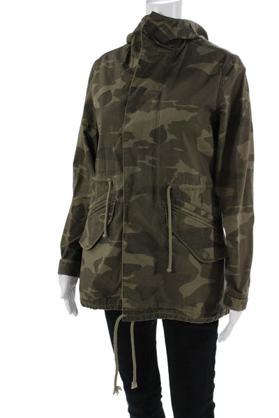 PRPS Women Military Parka Green Camouflage Cotton High Neck Drawstring Size S