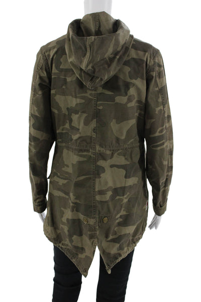 PRPS Women Military Parka Green Camouflage Cotton High Neck Drawstring Size S