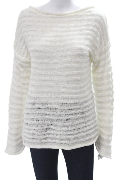 Theory Women White Striped Long Sleeve Pullover Sweater Alpaca Blend Size M