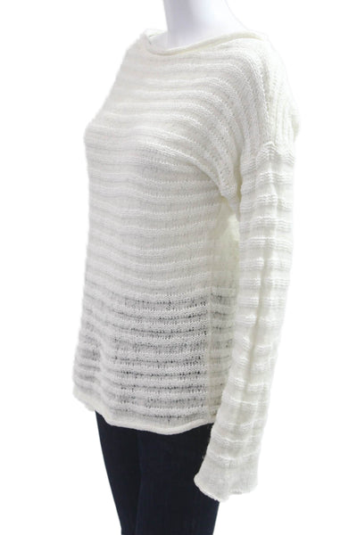 Theory Women White Striped Long Sleeve Pullover Sweater Alpaca Blend Size M