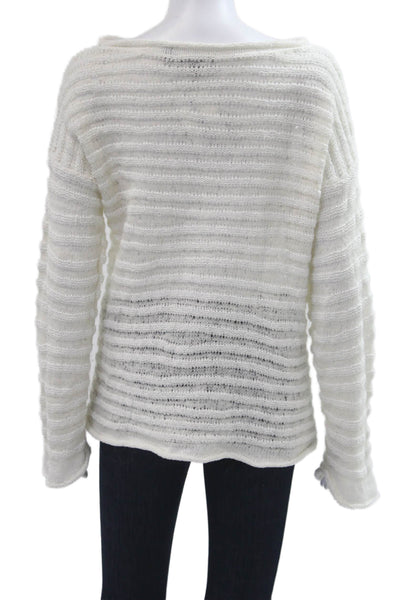 Theory Women White Striped Long Sleeve Pullover Sweater Alpaca Blend Size M