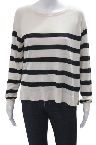 Zara Unisex Pullover Beige Striped Round Neck Long Sleeve Viscose Size M