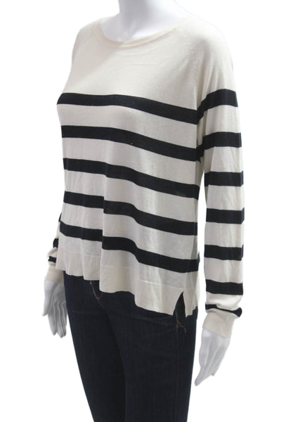 Zara Unisex Pullover Beige Striped Round Neck Long Sleeve Viscose Size M