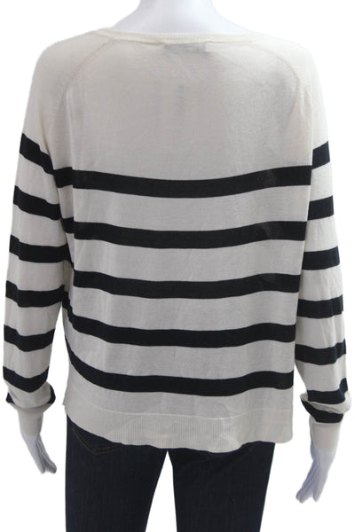 Zara Unisex Pullover Beige Striped Round Neck Long Sleeve Viscose Size M